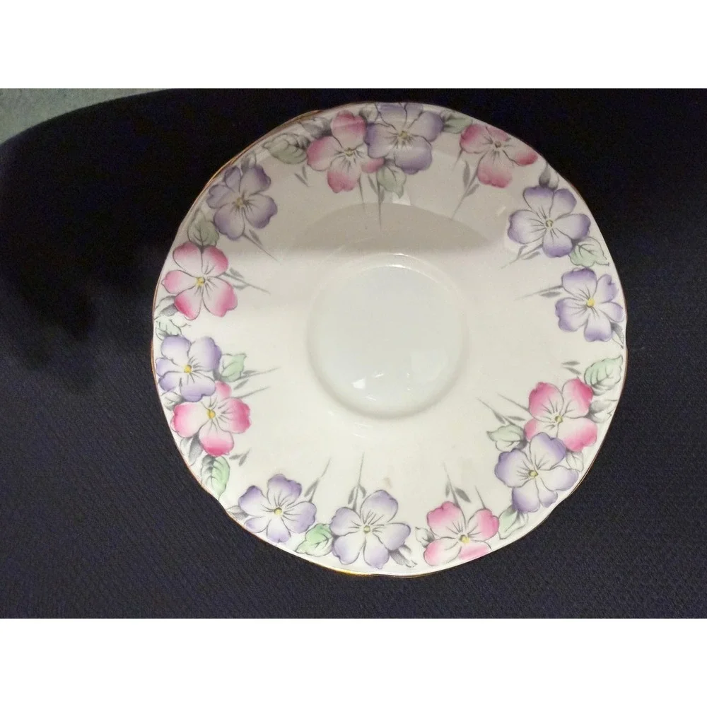 Paragon Fine Bone China Saucers Set 7 Pink Purple Floral A1806 England Vintage